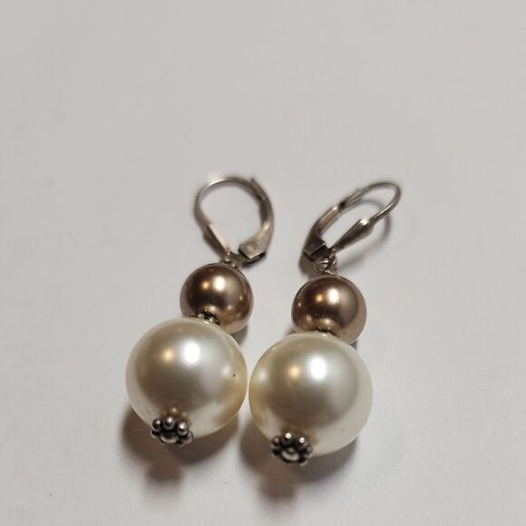 Sterling Silver Faux Pearl Drop Earrings - Picture 2 of 4
